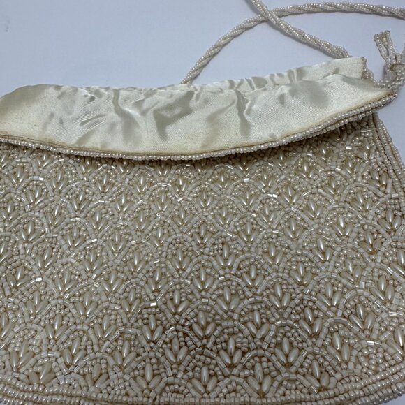 Vintage Inge Christopher White Beaded Evening Purse Long Strap - Picture 9 of 10